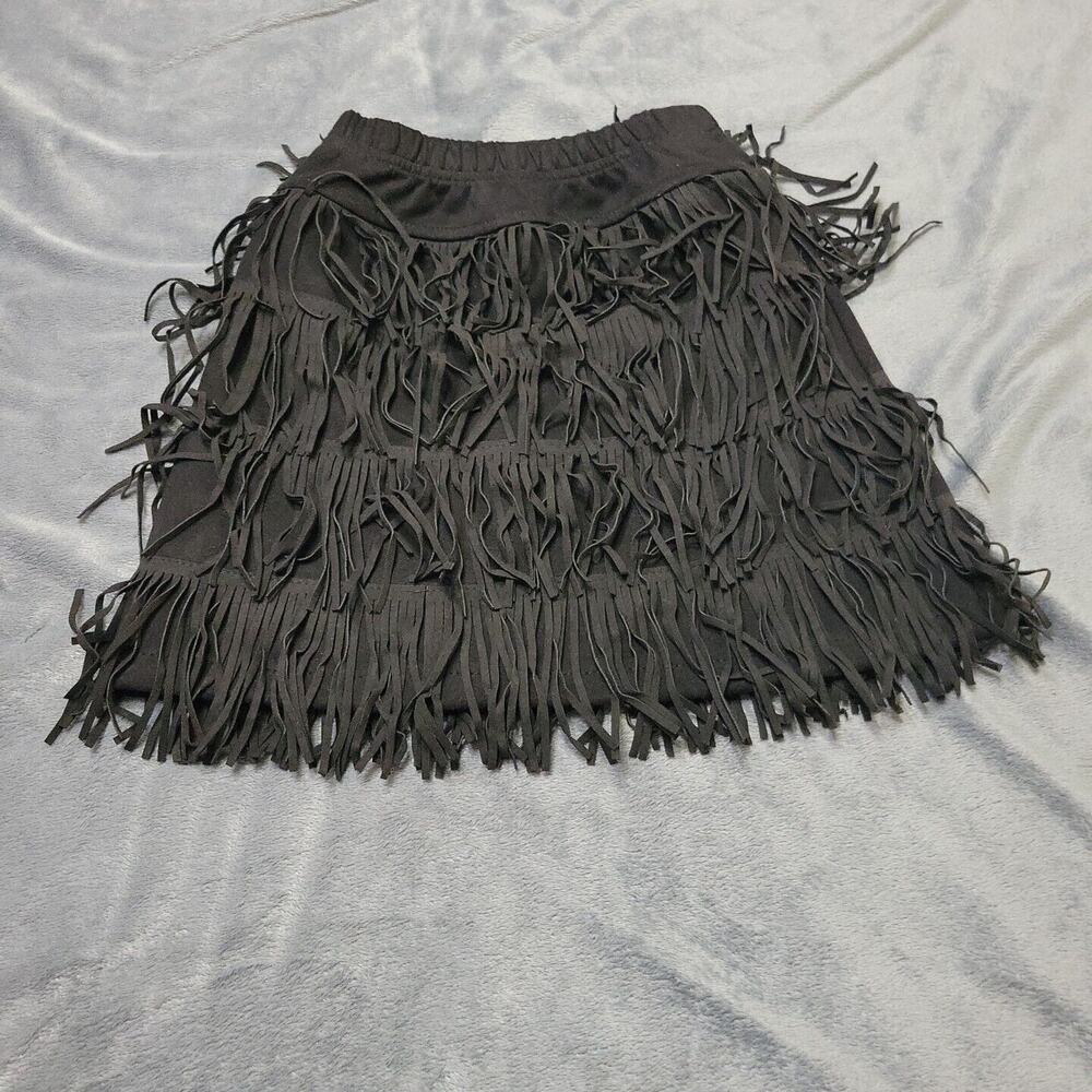 ML Skirt Girls 4T Black Mini Vegan Leather All Fringe Stretch Adjustable Pull On